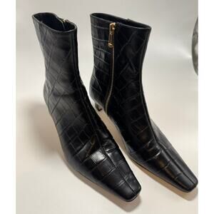 Michael Kors Boots Cosmo Crocodile Embossed Leather Kitten Boot Black 6.5